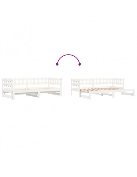 Dormeuse Estraibile Bianca 2x(80x200) cm Legno Massello di Pino