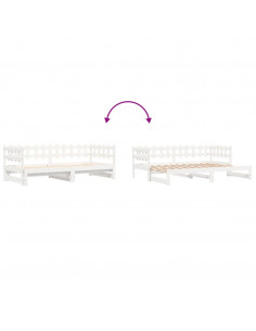 Dormeuse Estraibile Bianca 2x(90x190) cm Legno Massello di Pino