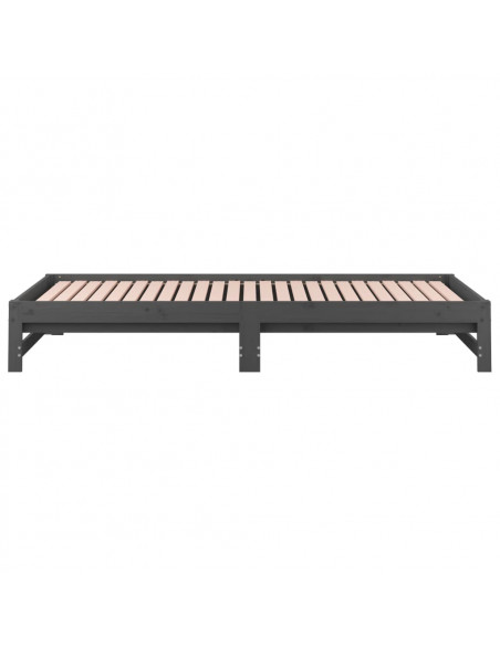 Dormeuse Estraibile Grigia 2x(90x200) cm Legno Massello di Pino