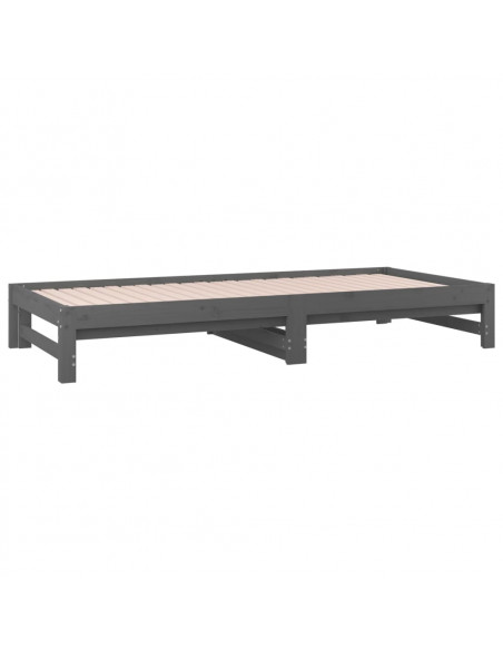 Dormeuse Estraibile Grigia 2x(90x200) cm Legno Massello di Pino