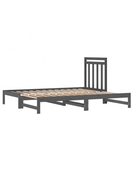 Dormeuse Estraibile Grigia 2x(90x200) cm Legno Massello di Pino
