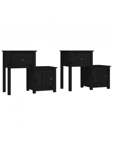 Comodini 2 pz Neri 79,5x38x65,5 cm in Legno Massello di Pino