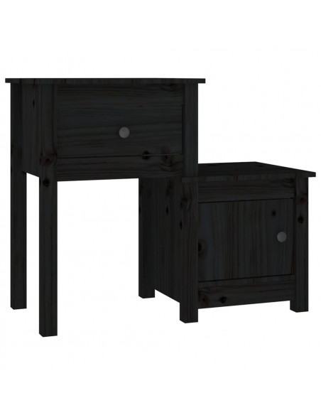 Comodini 2 pz Neri 79,5x38x65,5 cm in Legno Massello di Pino