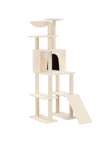 Albero per Gatti con Tiragraffi in Sisal Crema 166 cm