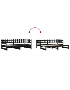 Dormeuse Estraibile Nera 2x(90x190) cm Legno Massello di Pino