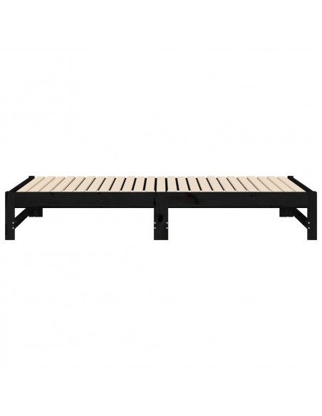 Dormeuse Estraibile Nera 2x(90x190) cm Legno Massello di Pino