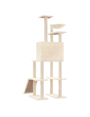 Albero per Gatti con Tiragraffi in Sisal Crema 166 cm