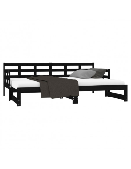 Dormeuse Estraibile Nera in Legno Massello di Pino 2x(90x190)cm