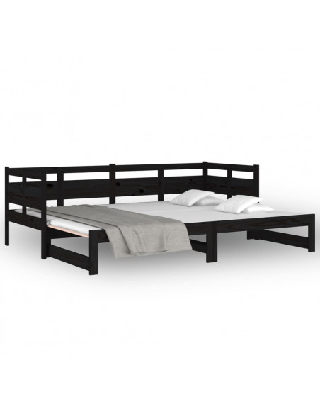 Dormeuse Estraibile Nera in Legno Massello di Pino 2x(90x190)cm