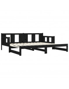 Dormeuse Estraibile Nera in Legno Massello di Pino 2x(90x190)cm
