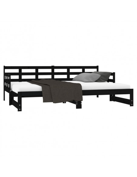 Dormeuse Estraibile Nera in Legno Massello di Pino 2x(90x200)cm