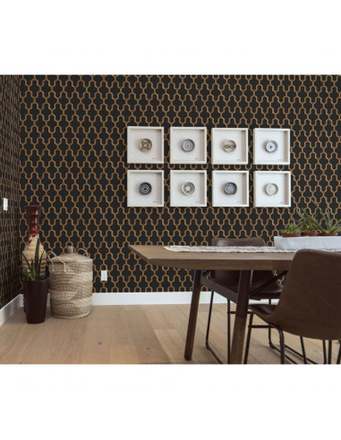 DUTCH WALLCOVERINGS Carta da Parati Geometric Nero e Oro