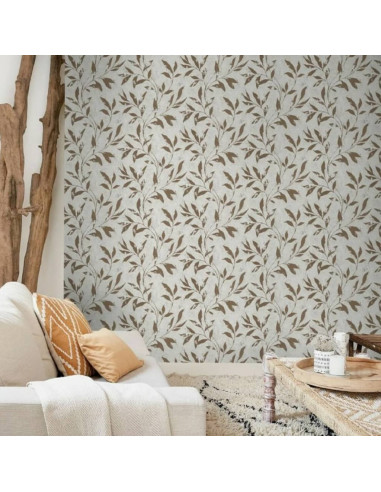 DUTCH WALLCOVERINGS Carta da Parati Leafs Beige e Marrone