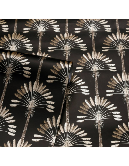 DUTCH WALLCOVERINGS Carta da Parati Palm Palace Nero e Oro