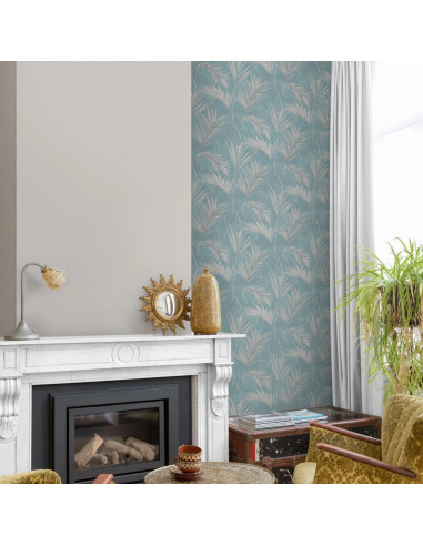 DUTCH WALLCOVERINGS Carta da Parati Palm Springs Blu e Grigio