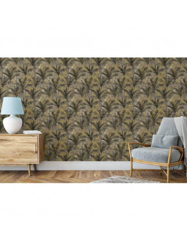 DUTCH WALLCOVERINGS Carta da Parati Palm Trees Oro e Nero