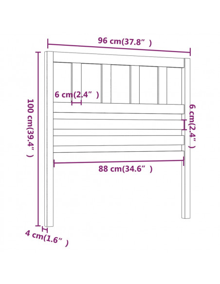 Testiera per Letto 96x4x100 cm in Legno Massello di Pino