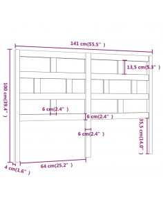 Testiera per Letto Bianca 141x4x100cm in Legno Massello di Pino
