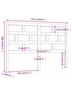 Testiera per Letto Nera 141x4x100 cm in Legno Massello di Pino