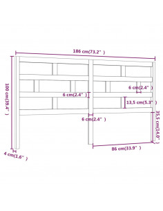 Testiera per Letto 186x4x100 cm in Legno Massello di Pino
