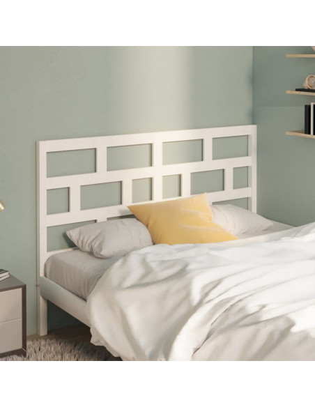 Testiera per Letto Bianca 141x4x100cm in Legno Massello di Pino