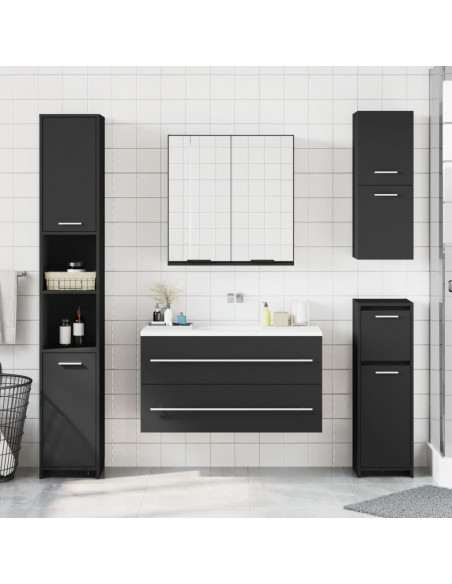 Armadietto Specchio da Bagno Nero 64x20x67 cm Legno Multistrato