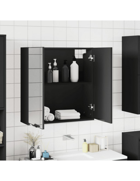 Armadietto Specchio da Bagno Nero 64x20x67 cm Legno Multistrato