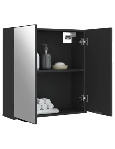 Armadietto Specchio da Bagno Nero 64x20x67 cm Legno Multistrato