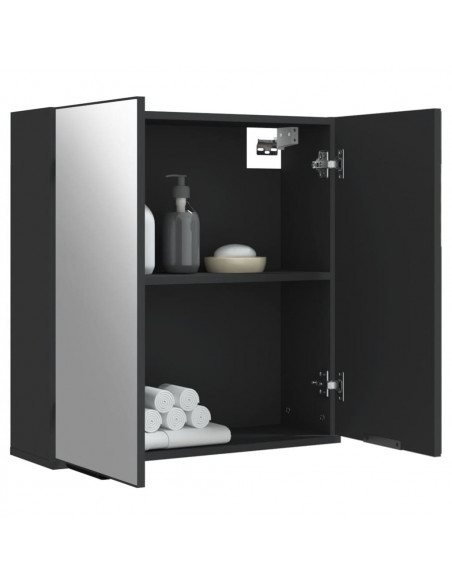 Armadietto Specchio da Bagno Nero 64x20x67 cm Legno Multistrato