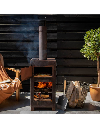 Esschert Design Stufa da Terrazzo con Forno per Pizza Ruggine