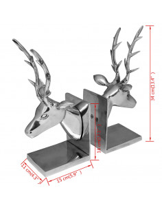 Fermalibri a Forma di Cervo 2 pz Alluminio Argento