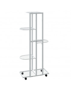Fioriera a 5 Piani con Ruote 44x23x100 cm Ferro Bianco