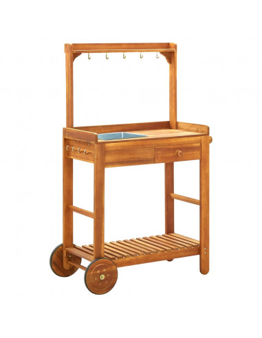 Carrello da Cucina da Giardino in Acacia 92x43,5x141,5 cm