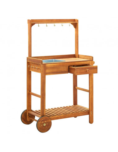Carrello da Cucina da Giardino in Acacia 92x43,5x141,5 cm