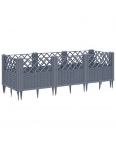 Fioriera da Giardino con Picchetti Grigia 123,5x43,5x43,5 cm PP