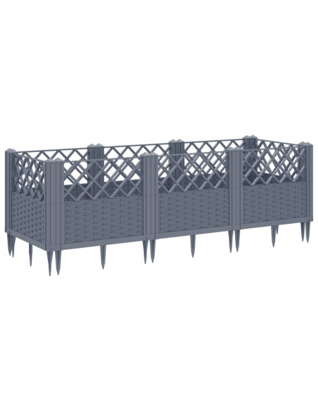 Fioriera da Giardino con Picchetti Grigia 123,5x43,5x43,5 cm PP