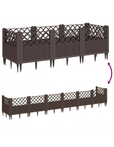 Fioriera da Giardino con Picchetti Marrone 123,5x43,5x43,5cm PP