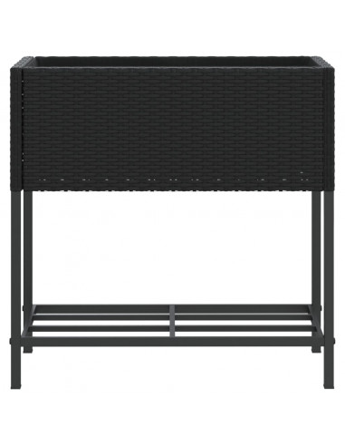 Fioriera da Giardino con Ripiano Nera in Polyrattan