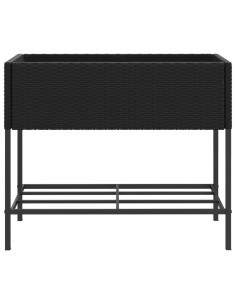 Fioriera da Giardino con Ripiano Nera in Polyrattan