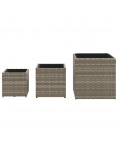 Fioriere da Giardino 3 pz Grigie in Polyrattan