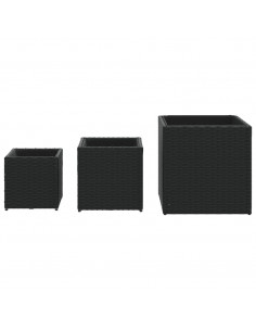 Fioriere da Giardino 3 pz Nere in Polyrattan