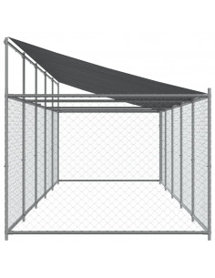 Gabbia Cani con Tetto e Porta Grigia 10x2x2 m Acciaio Zincato
