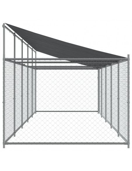 Gabbia Cani con Tetto e Porta Grigia 10x2x2 m Acciaio Zincato