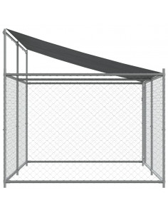 Gabbia Cani con Tetto e Porta Grigia 4x2x2 m in Acciaio Zincato