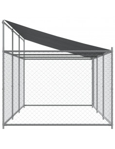 Gabbia Cani con Tetto e Porta Grigia 6x2x2 m in Acciaio Zincato
