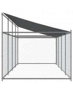 Gabbia Cani con Tetto e Porta Grigia 8x2x2 m in Acciaio Zincato