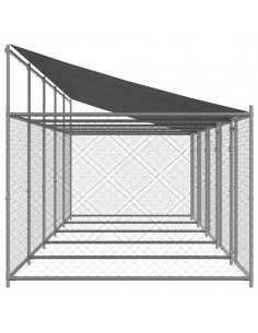 Gabbia Cani con Tetto e Porte Grigia 10x2x2 m Acciaio Zincato