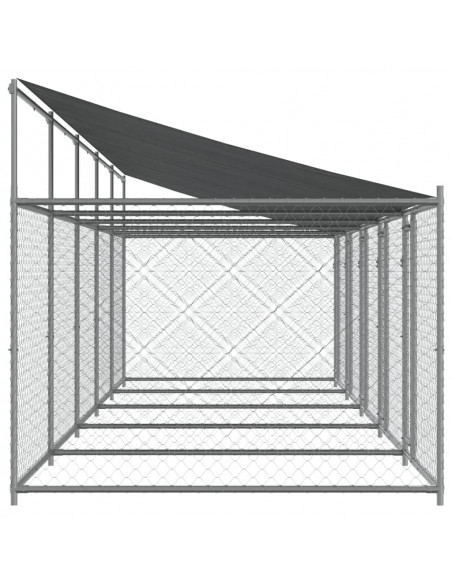 Gabbia Cani con Tetto e Porte Grigia 10x2x2 m Acciaio Zincato