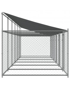Gabbia Cani con Tetto e Porte Grigia 12x2x2 m Acciaio Zincato
