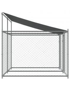 Gabbia Cani con Tetto e Porte Grigia 4x2x2 m in Acciaio Zincato